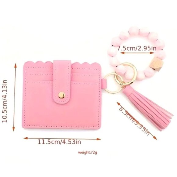 Teal/Aqua Faux Leather Card Holder With Tassel Keychain Wallet Wristlet NEW - Picture 2 of 3